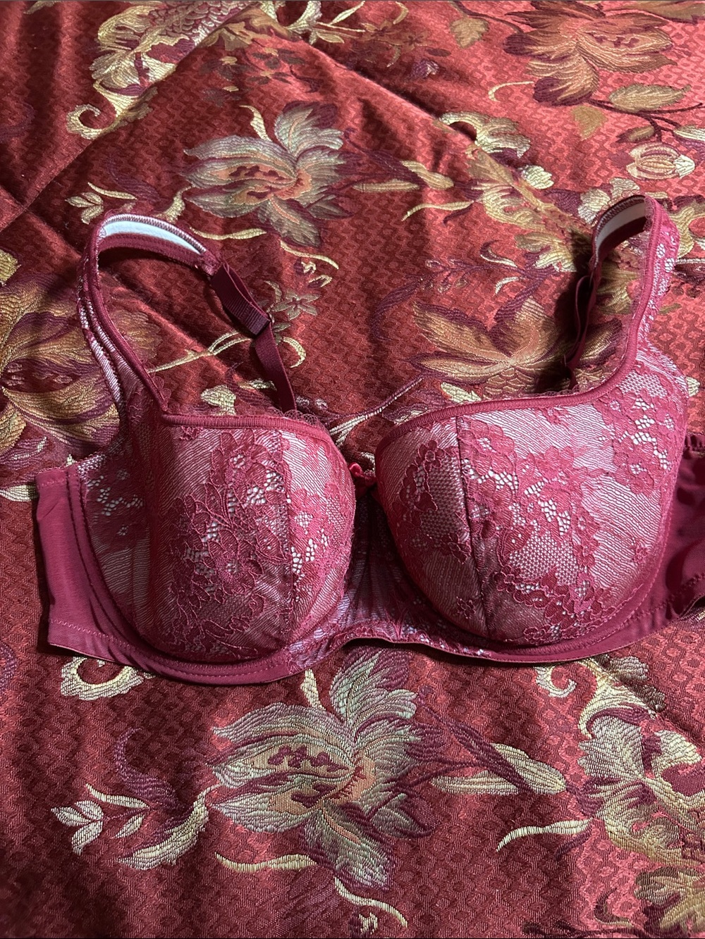 Rosme sz 42D - Women’s Lace Underwire Bra - Burgundy Red